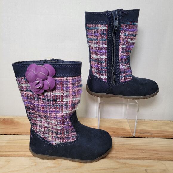 Stride Rite Girls Dark Blue & Purple Boots w/ Single Flower - Size 5.5M - Picture 3 of 6